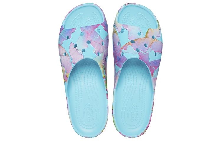 (WMNS) Crocs Classic Platform Palm Print Slide 'Blue Multi-Color' 208607-4NQ - 5
