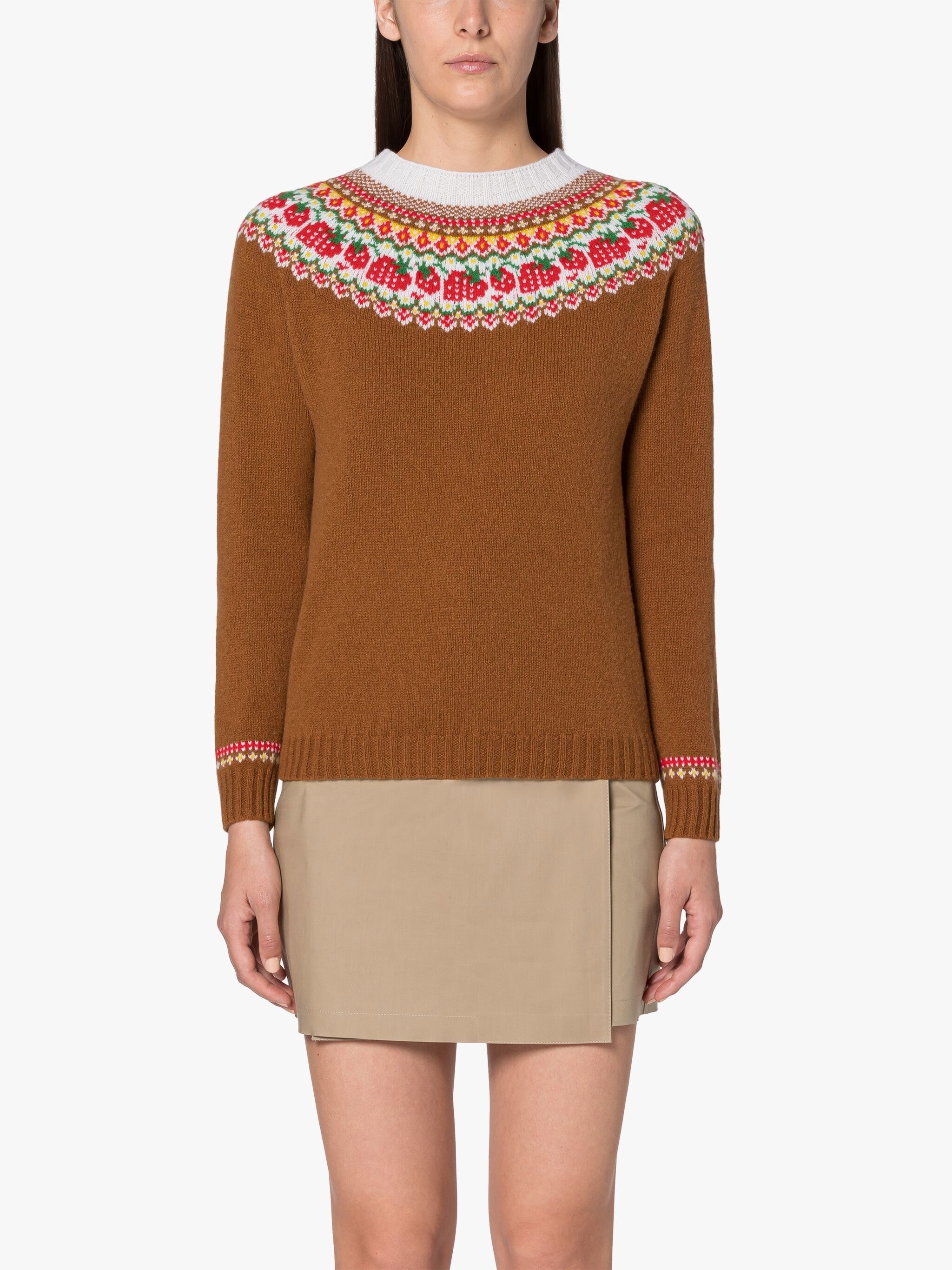 KELSI BROWN WOOL FAIR ISLE CREWNEK SWEATER - 3