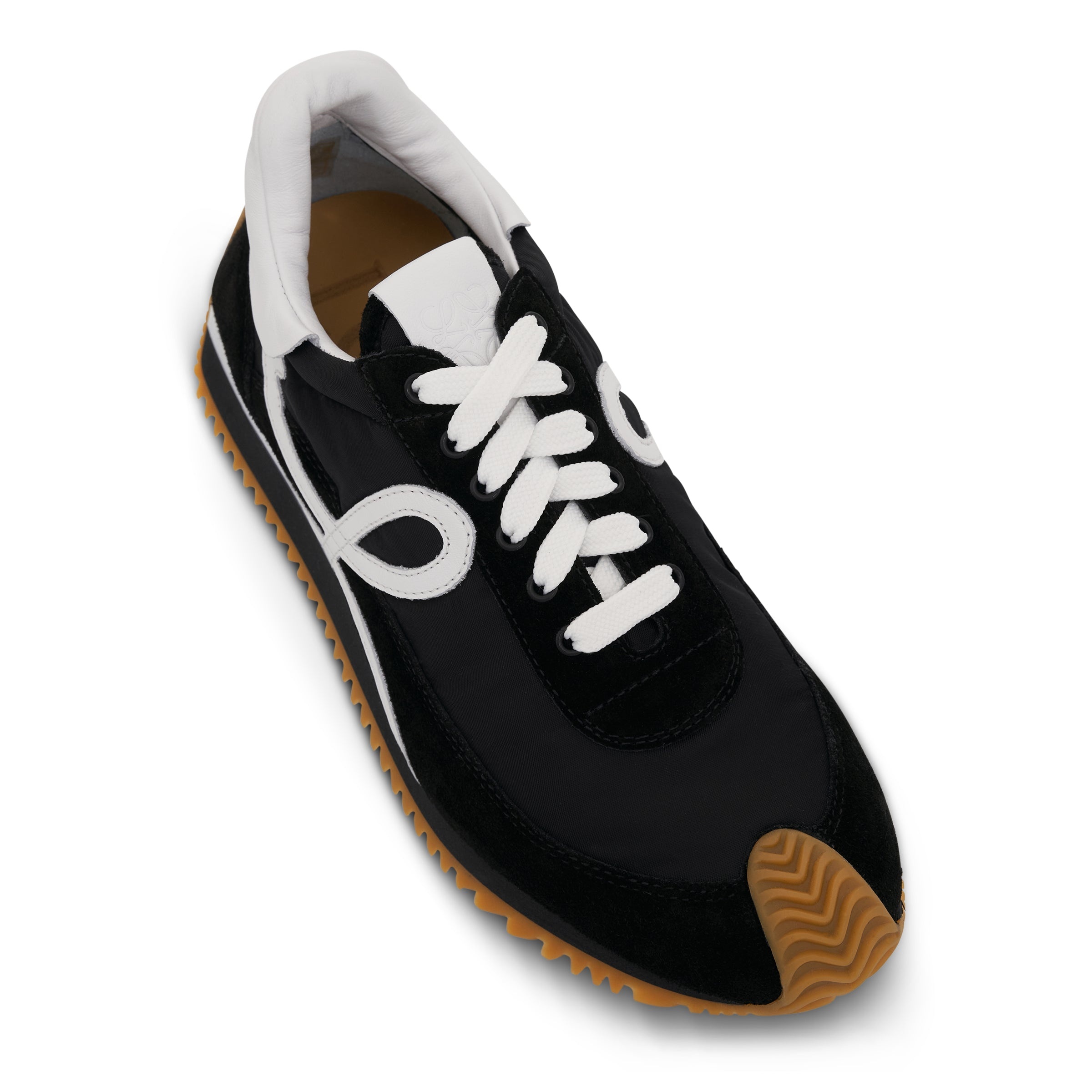 Flow Runner Sneaker in Nylon and Suede in Black/White - 4