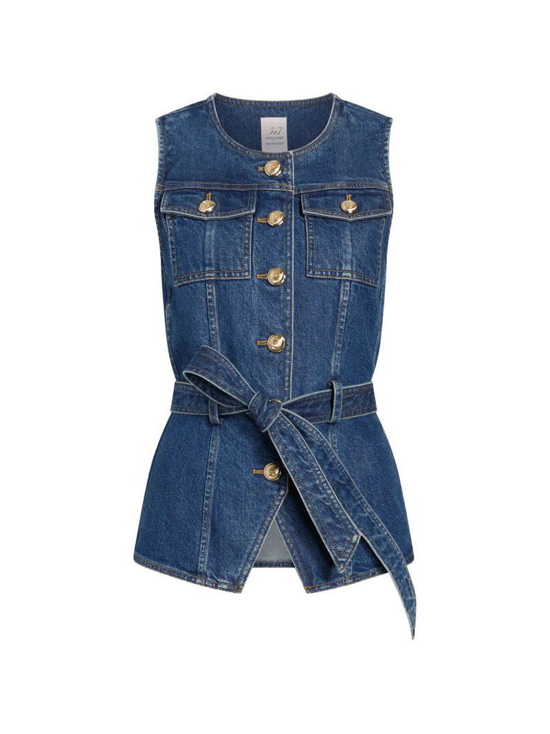 Reenee button belted jean vest 1