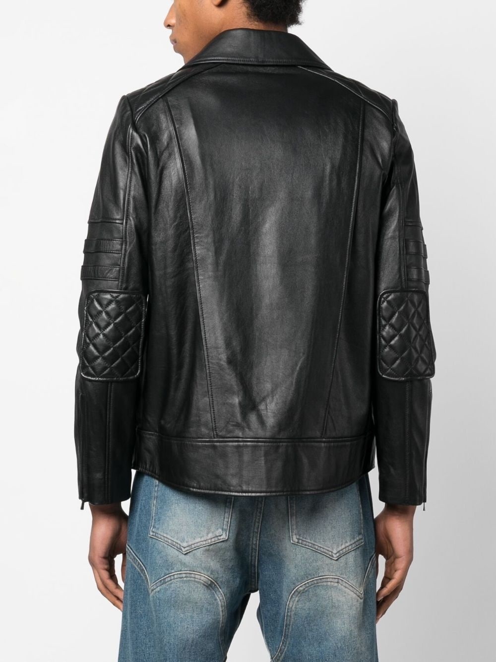 off-centre zip-fastening leather jacket - 5