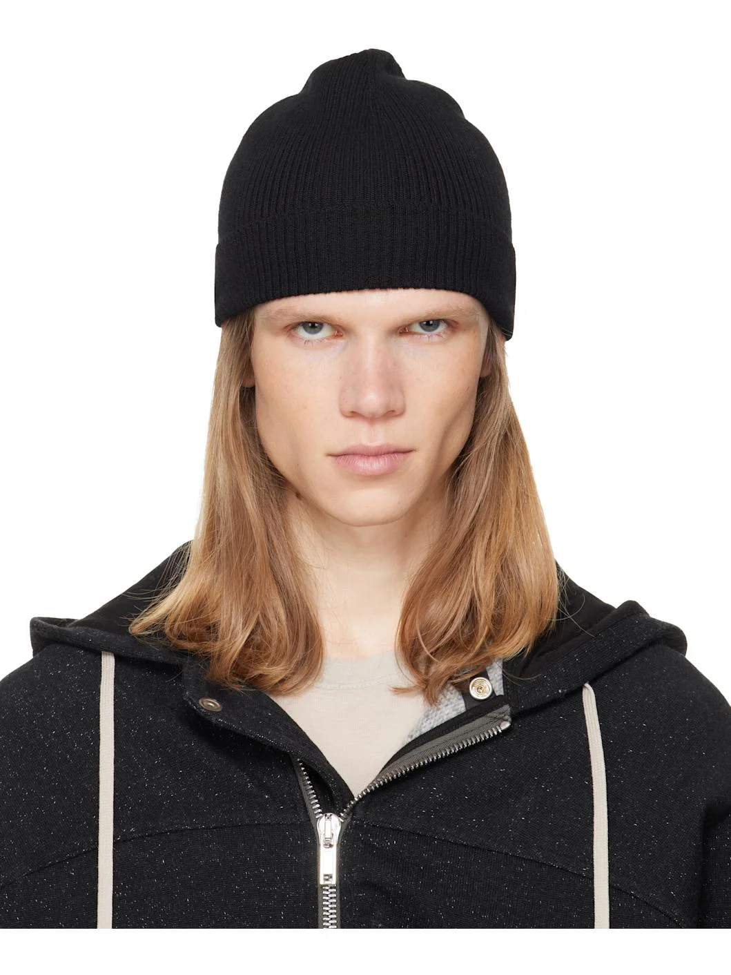 Black Tower Ribbed Beanie - 1