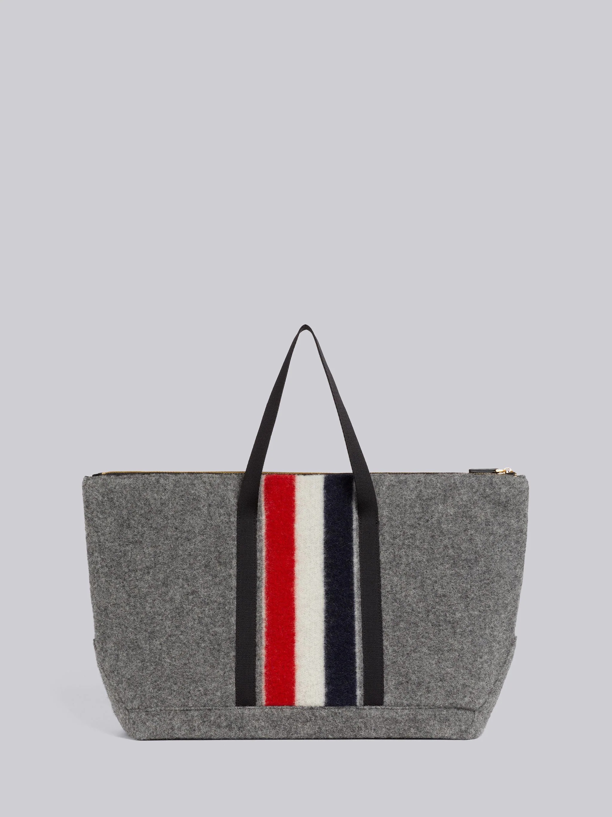 Medium Grey Boiled Wool Stripe Webbing Strap Medium Zippered Tool Tote - 4