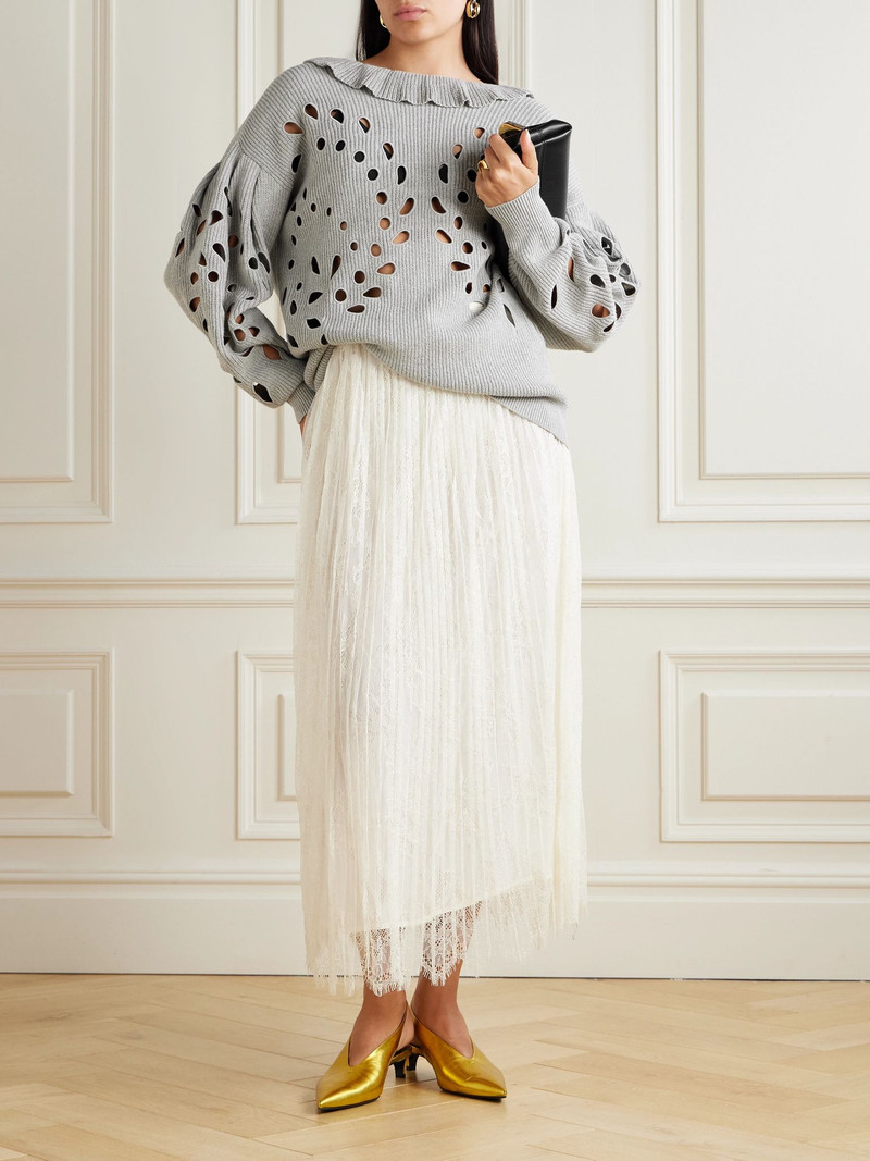 ULLA JOHNSON Francia oversized cutout ribbed cotton-blend sweater Gray outlook
