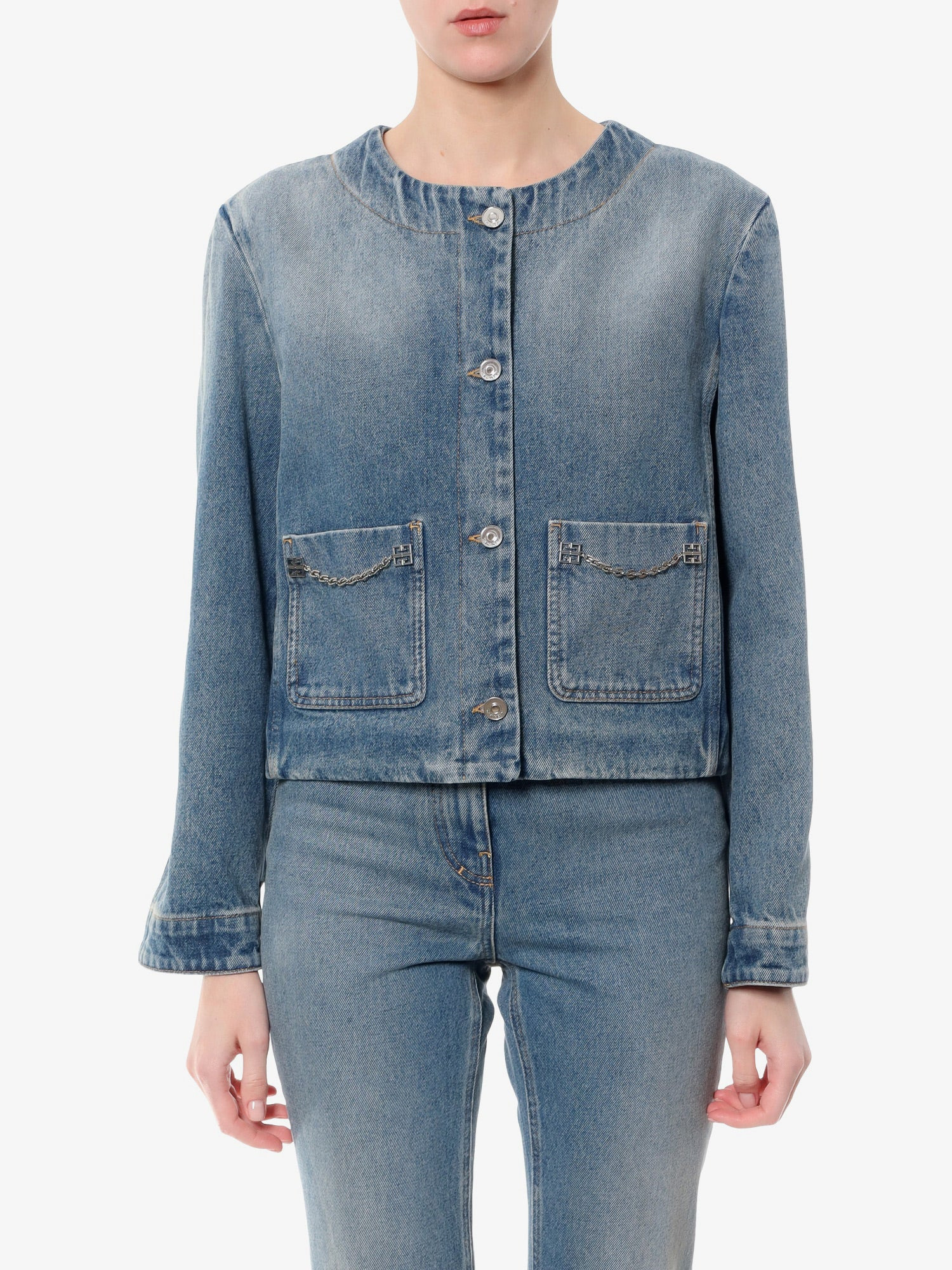 Denim Jacket With Metal 4G Chain - 3
