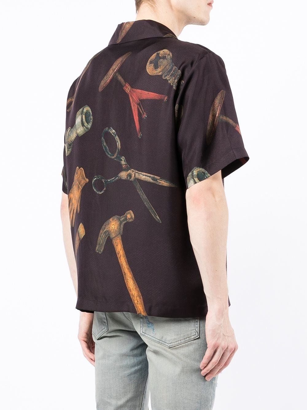 tool-print short-sleeve silk shirt - 4