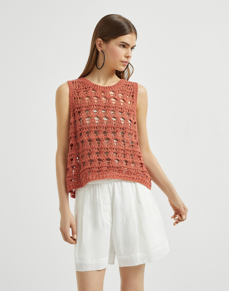 Jute and cotton textured net knit top - 1