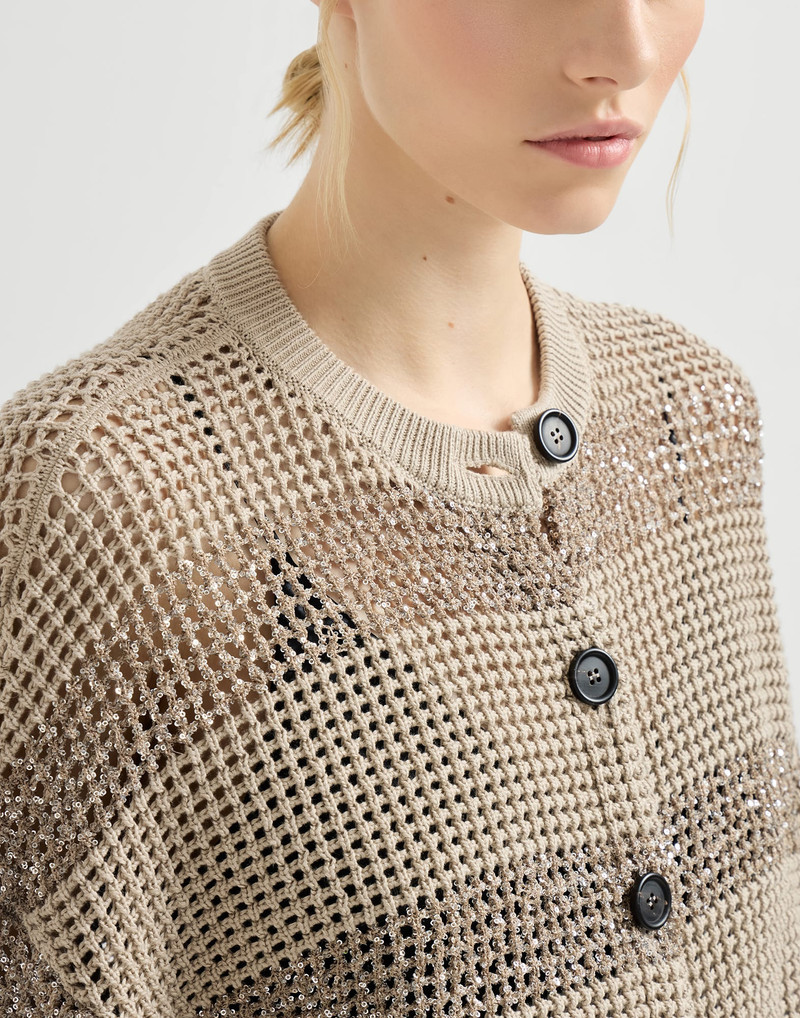 Cotton net cropped cardigan with dazzling stripes 4