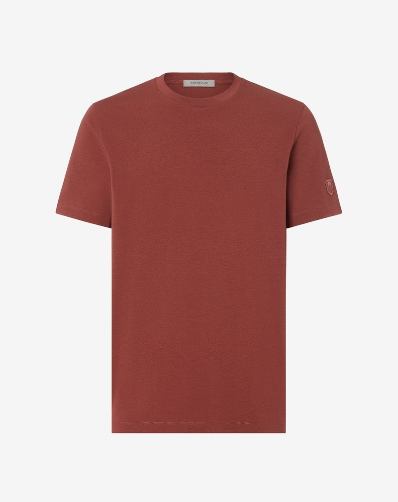 Brick brown crew neck stretch cotton jersey t-shirt 1