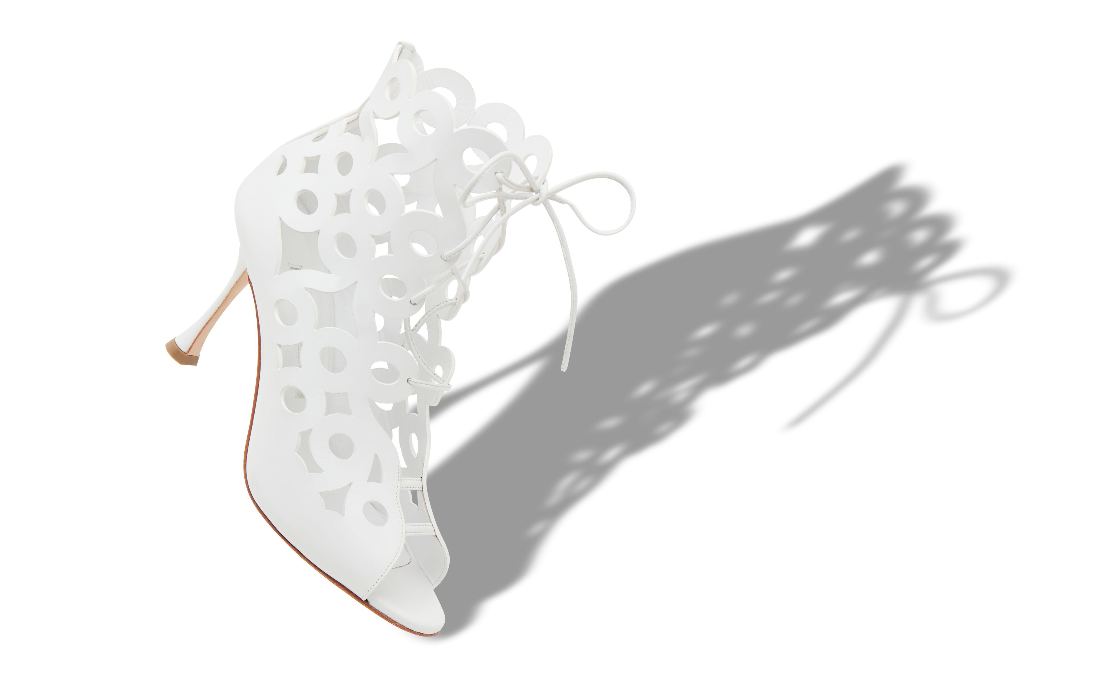 White Calf Leather Geometric Cut Out Boots - 2