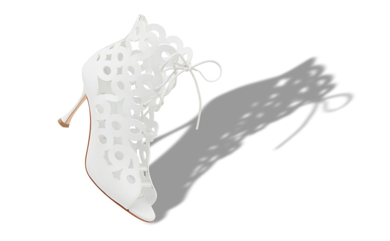 Manolo Blahnik White Calf Leather Geometric Cut Out Boots outlook