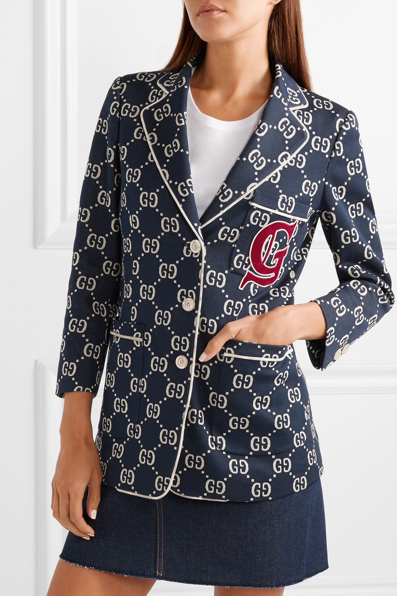 Appliquéd cotton-jacquard blazer - 3