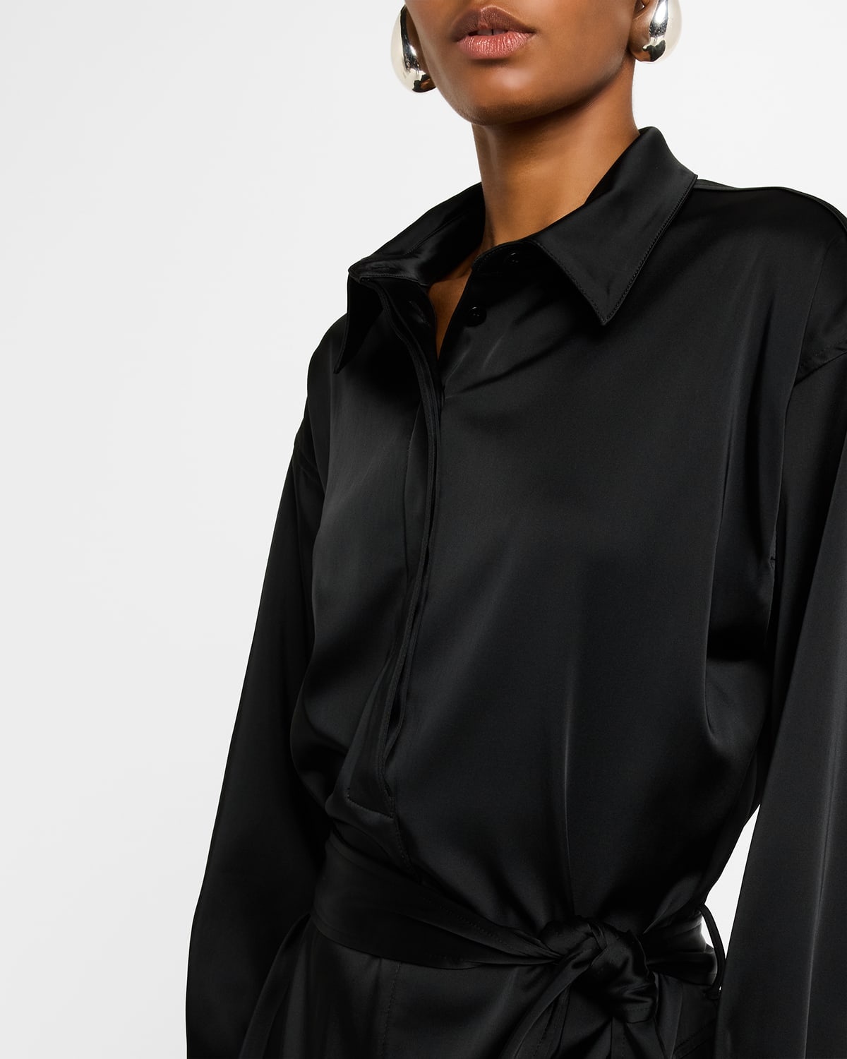 Andy Belted Technical Satin Midi Shirtdress - 6