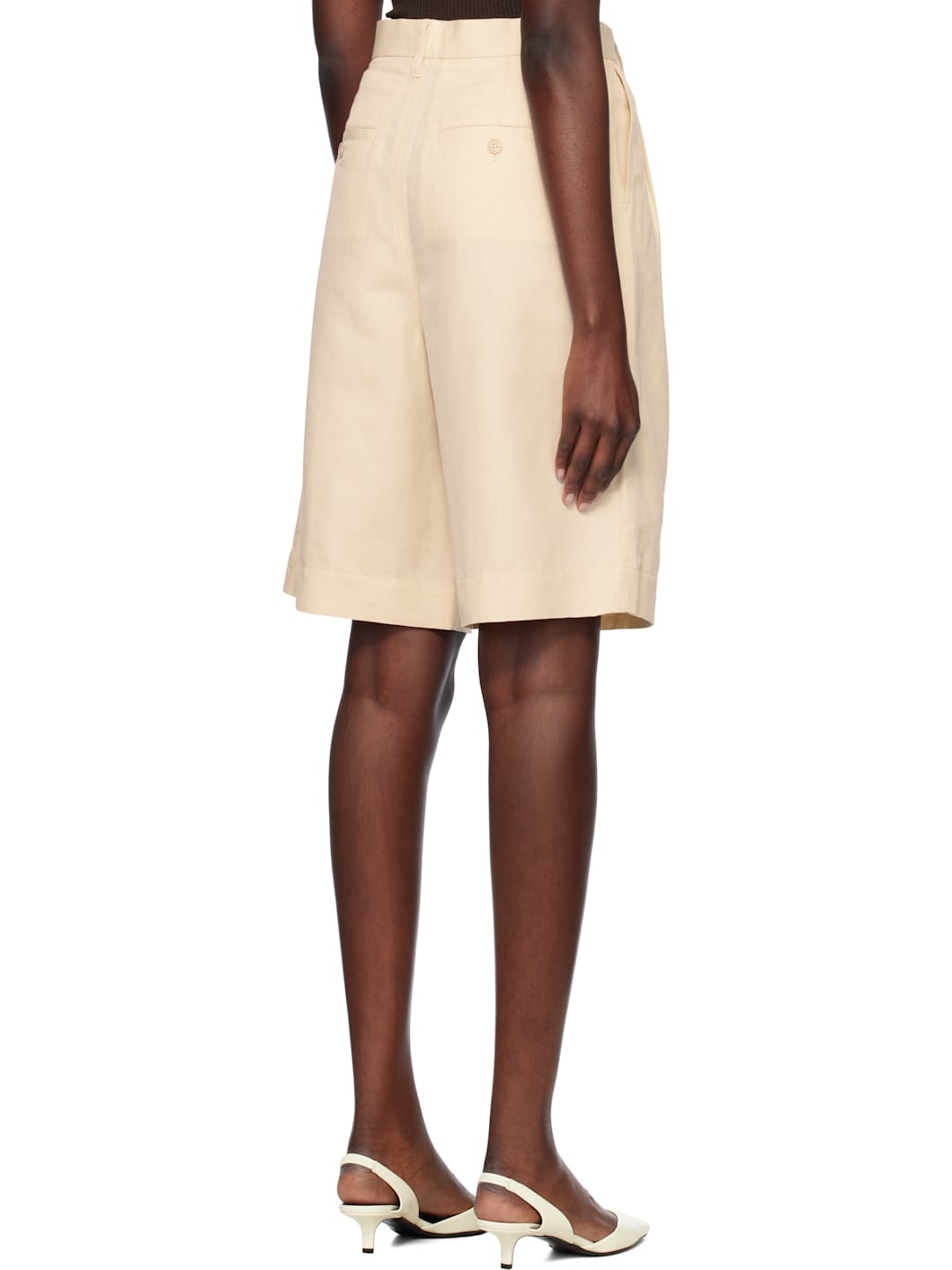 Beige Pleated Shorts - 3