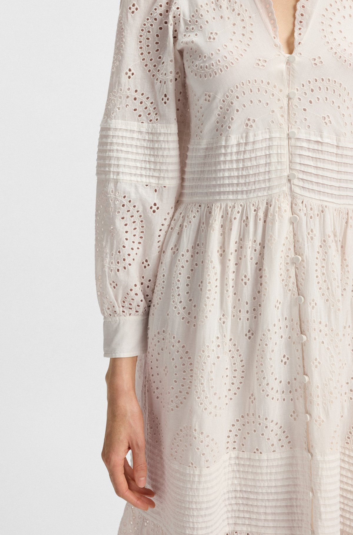 PLEAT-DETAIL DRESS IN COTTON BRODERIE - 6
