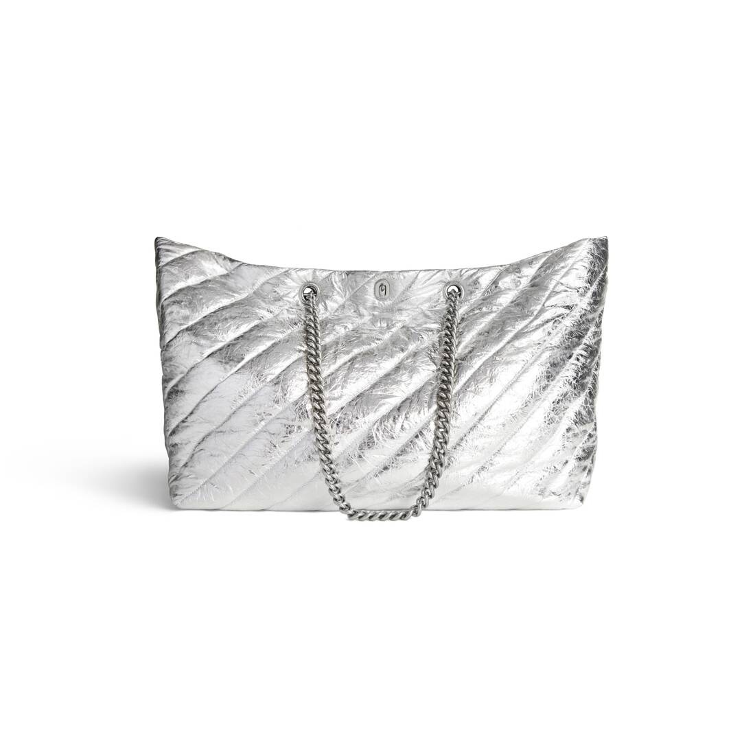 Women's Crush Large Carry All Tote Bag Metallized Quilted  in Silver - 6