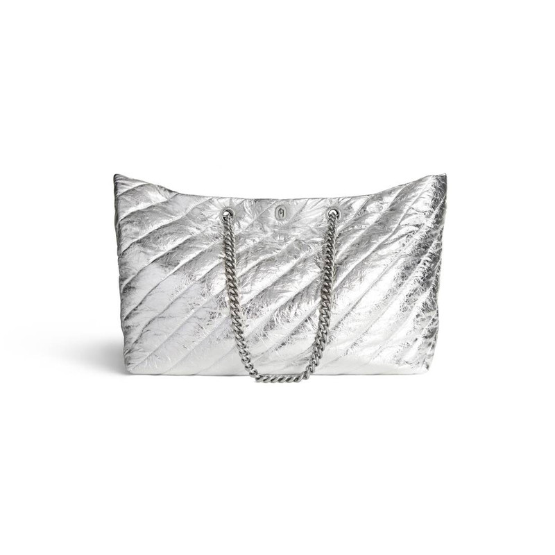 Women's Crush Large Carry All Tote Bag Metallized Quilted in Silver 6