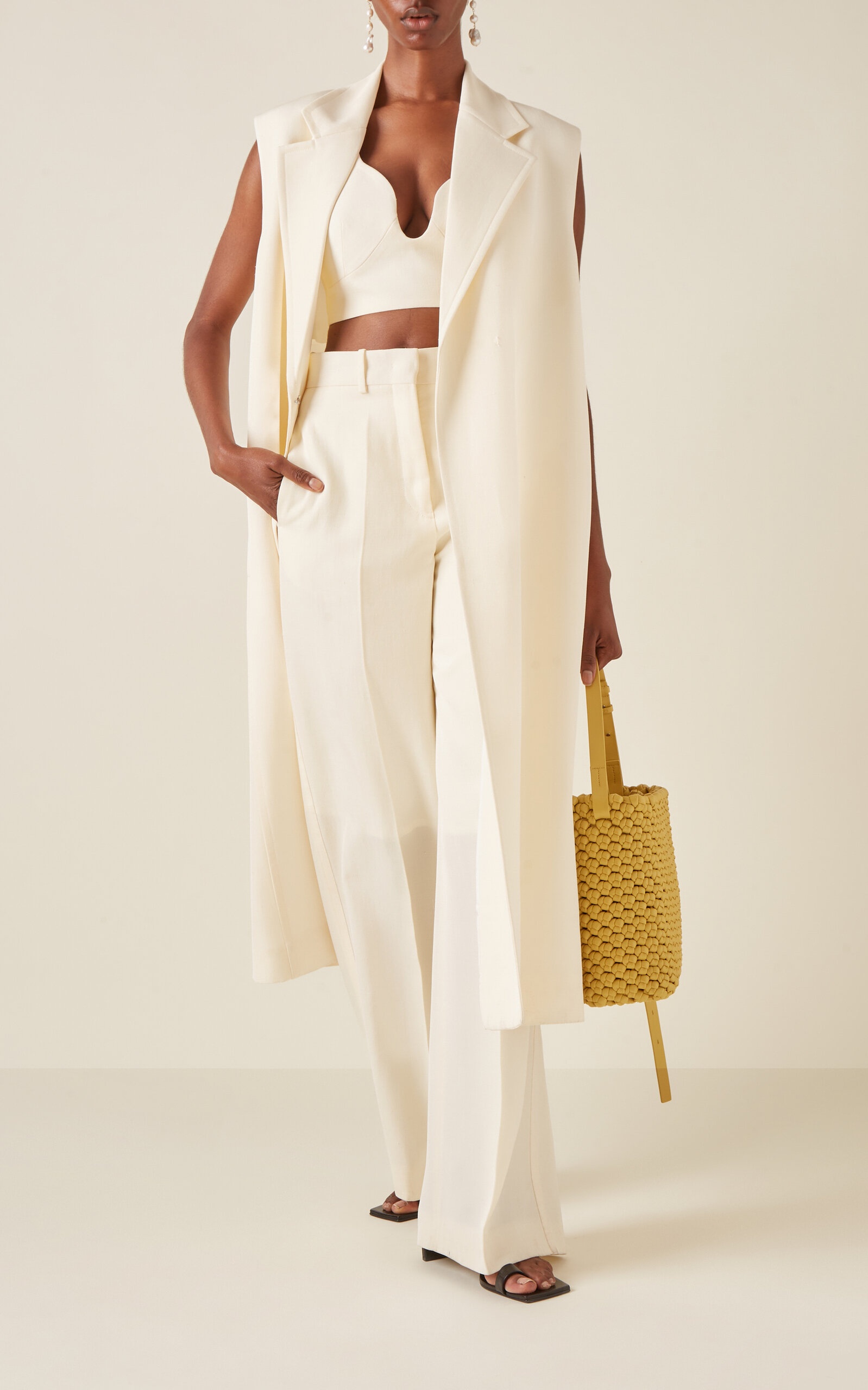 Pleated Silk-Blend Wide-Leg Pants ivory - 3