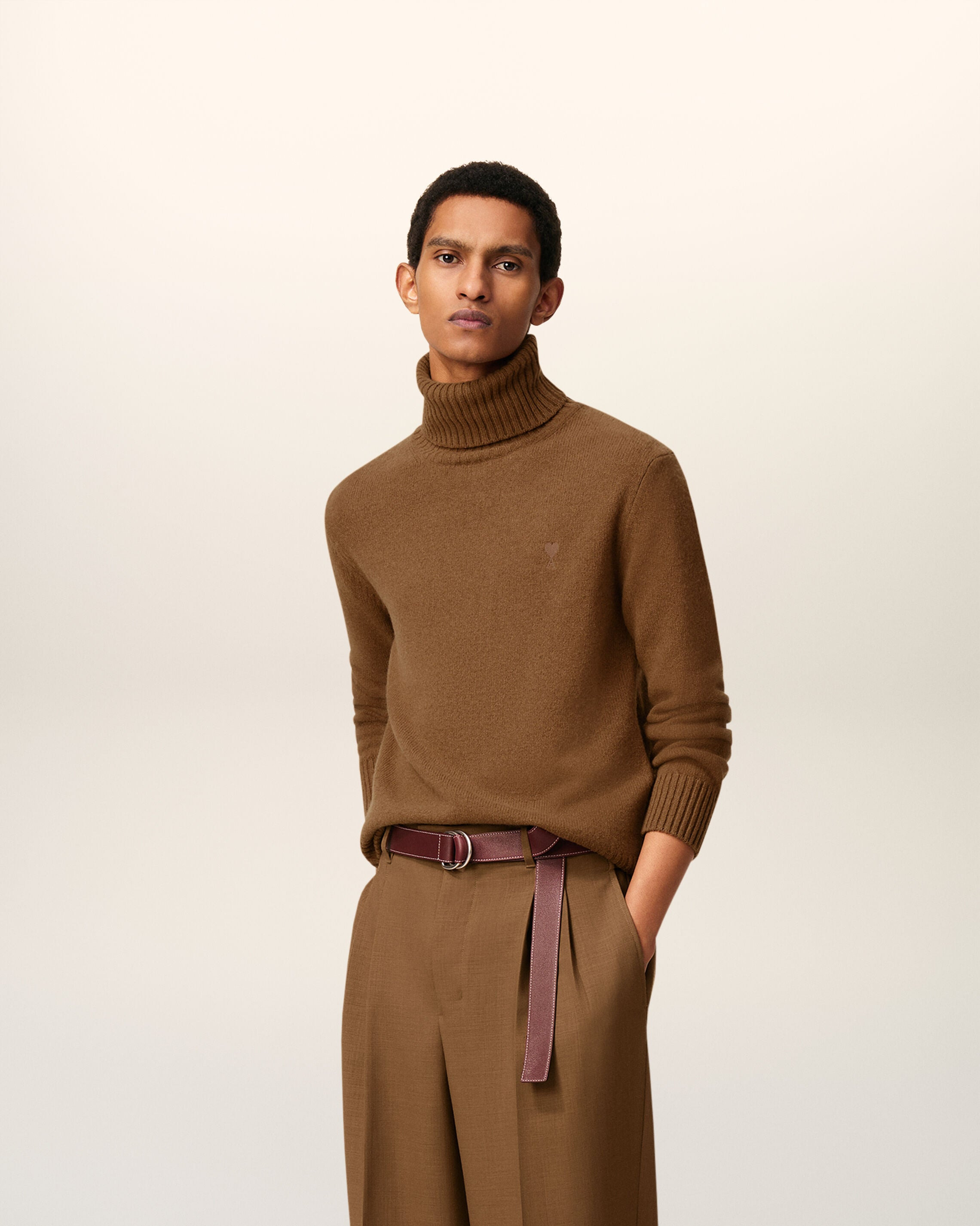 BROWN CASHMERE AMI DE COEUR TURTLE NECK SWEATER - 2