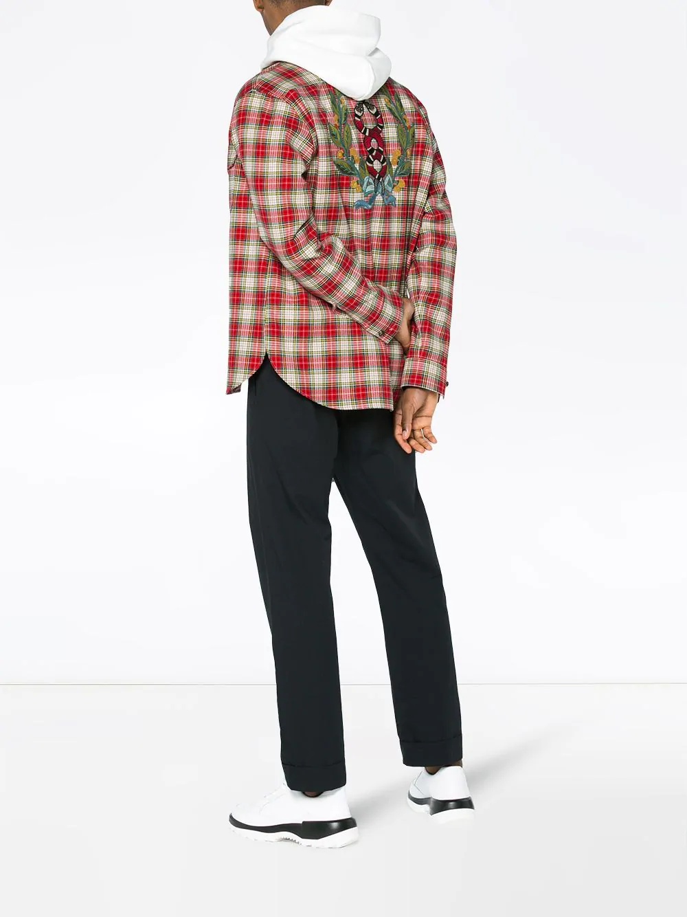 snake embroidery glen plaid shirt - 2