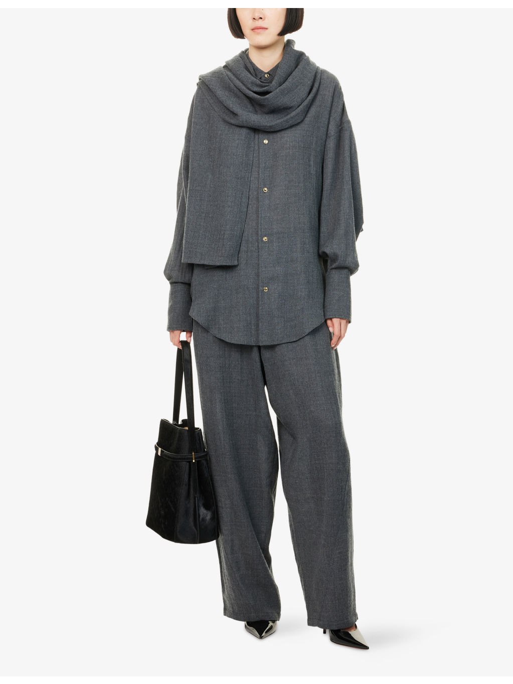 Georgia Detachable-Scarf Wool Shirt - 2