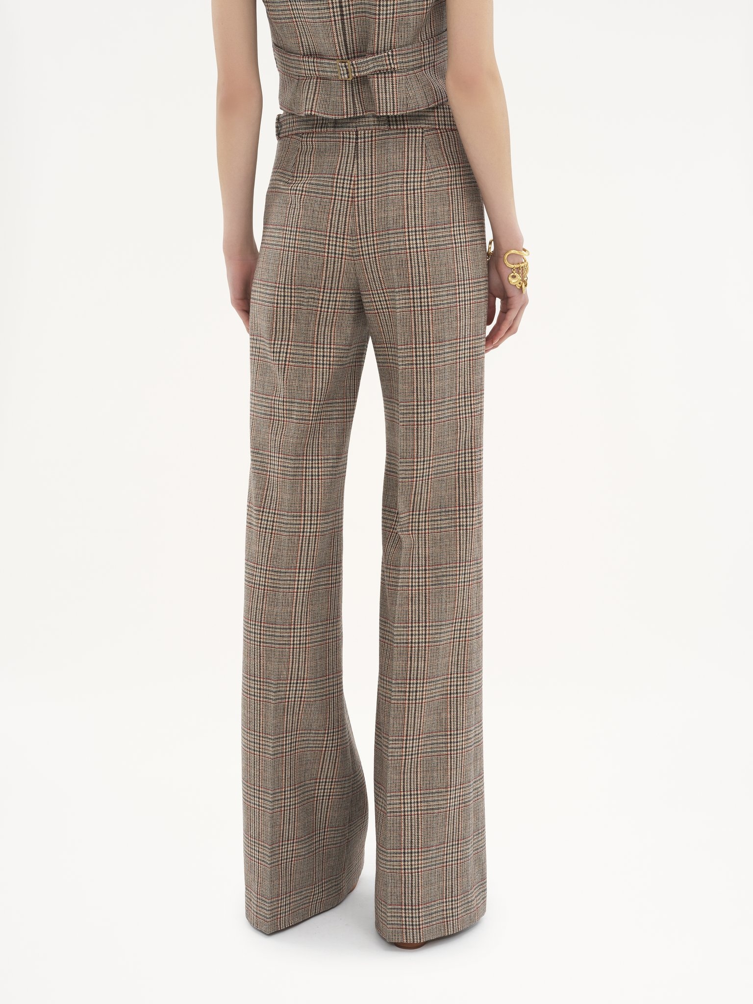 FLARED TAILORED PANTS IN PRINCE OF WALES WOOL - 5