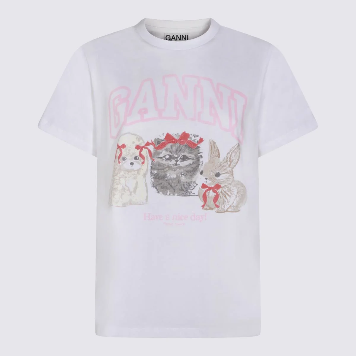 Ganni Bright White Cotton T-Shirt - 1