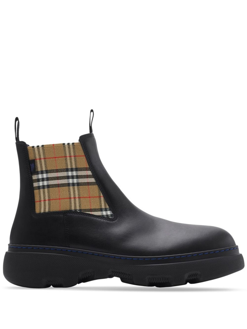 check pattern leather boots 1