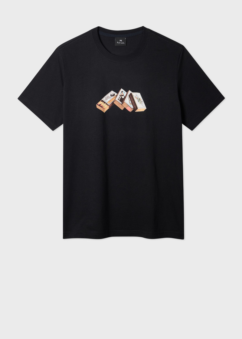 Black Cotton 'Matchboxes' Print T-Shirt 1