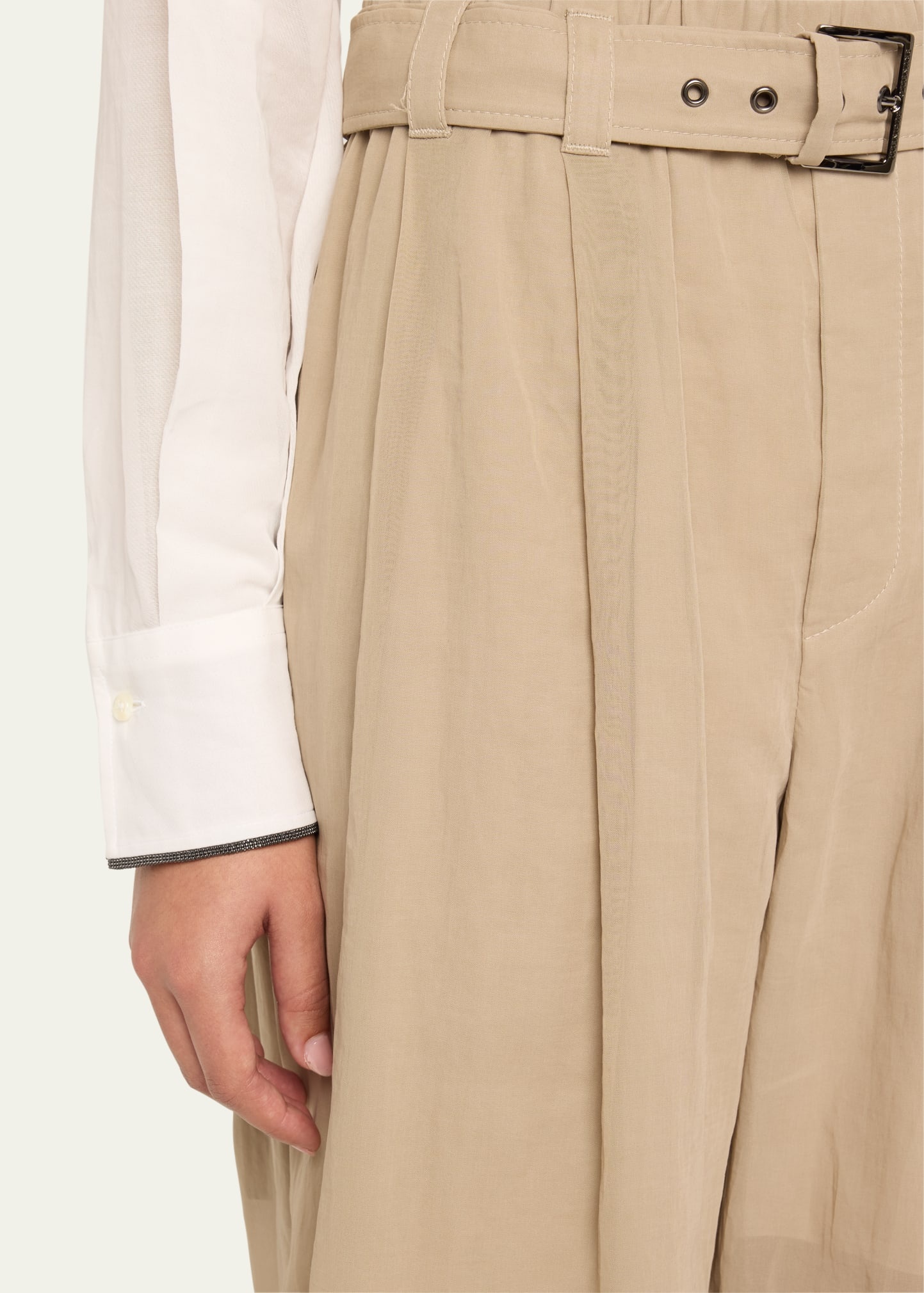 Belted Cotton Gauze Wide Leg Track Pants - 5