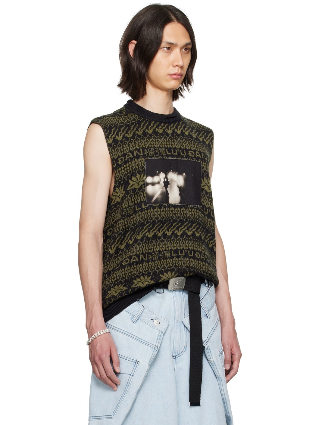 Black & Green Distressed Vest - 2
