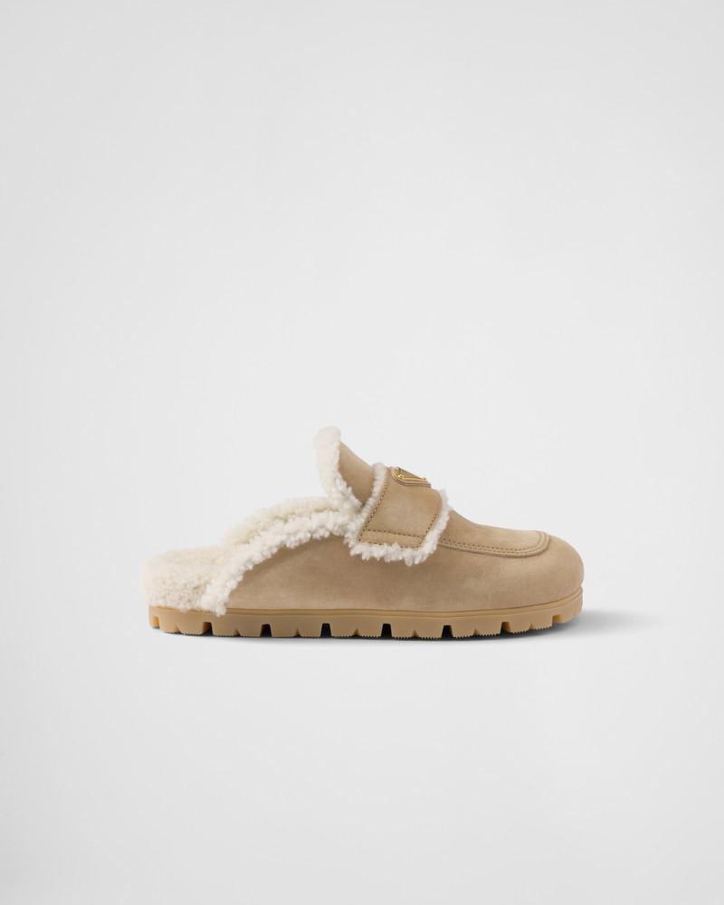 Prada Suede and shearling slippers outlook