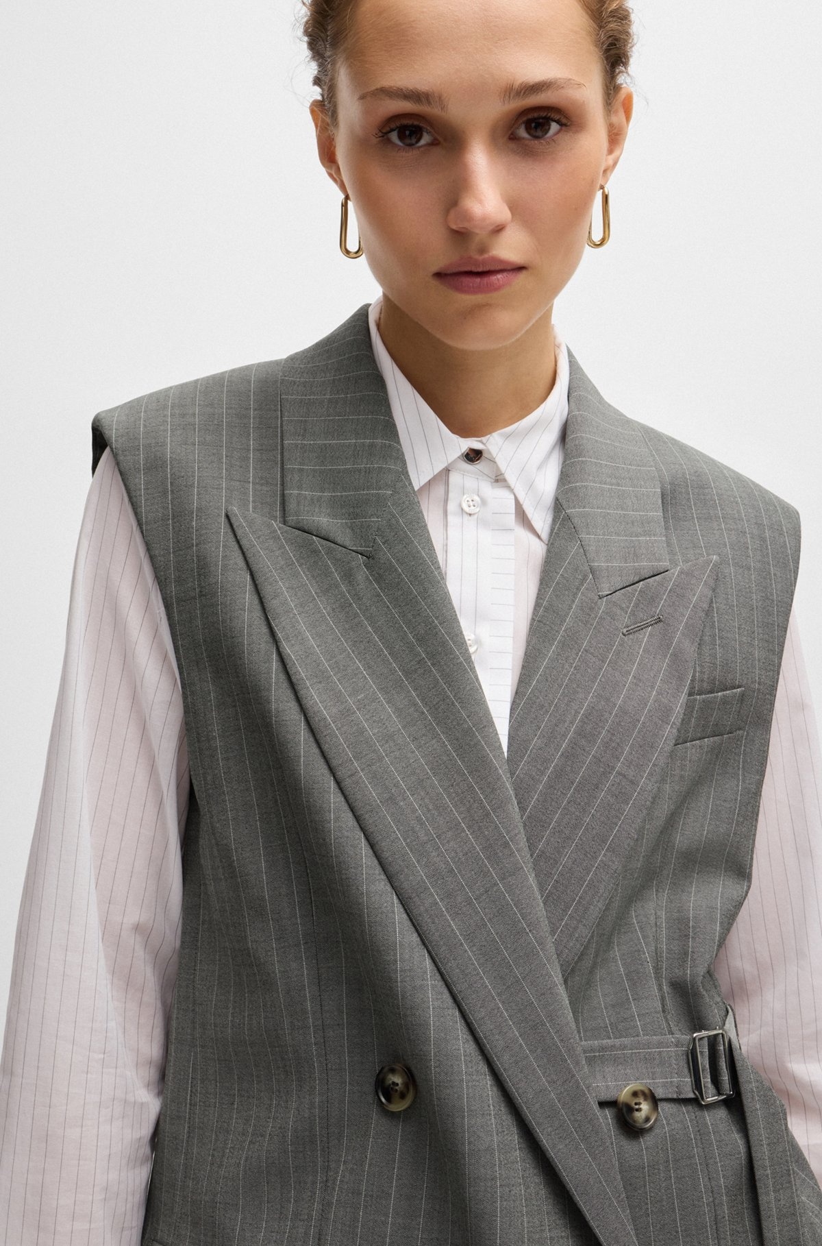 LONGLINE DOUBLE-BREASTED WAISTCOAT IN STRIPED WOOL - 5