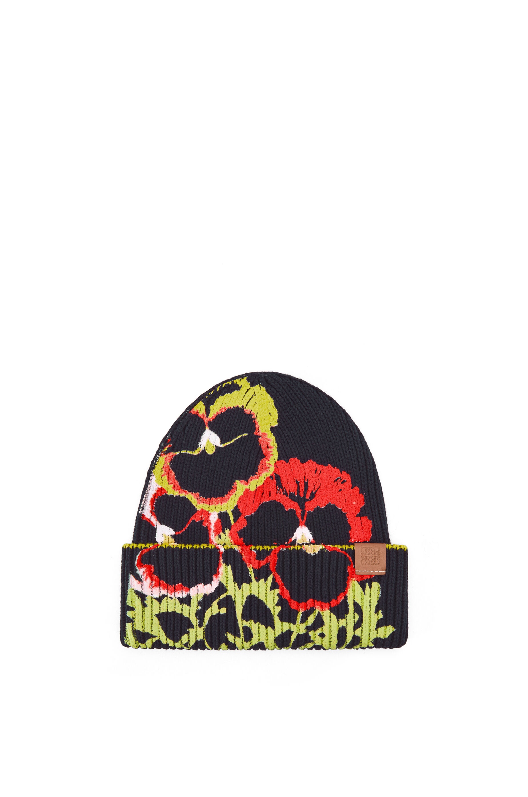 Pansies beanie in cotton and calfskin - 3