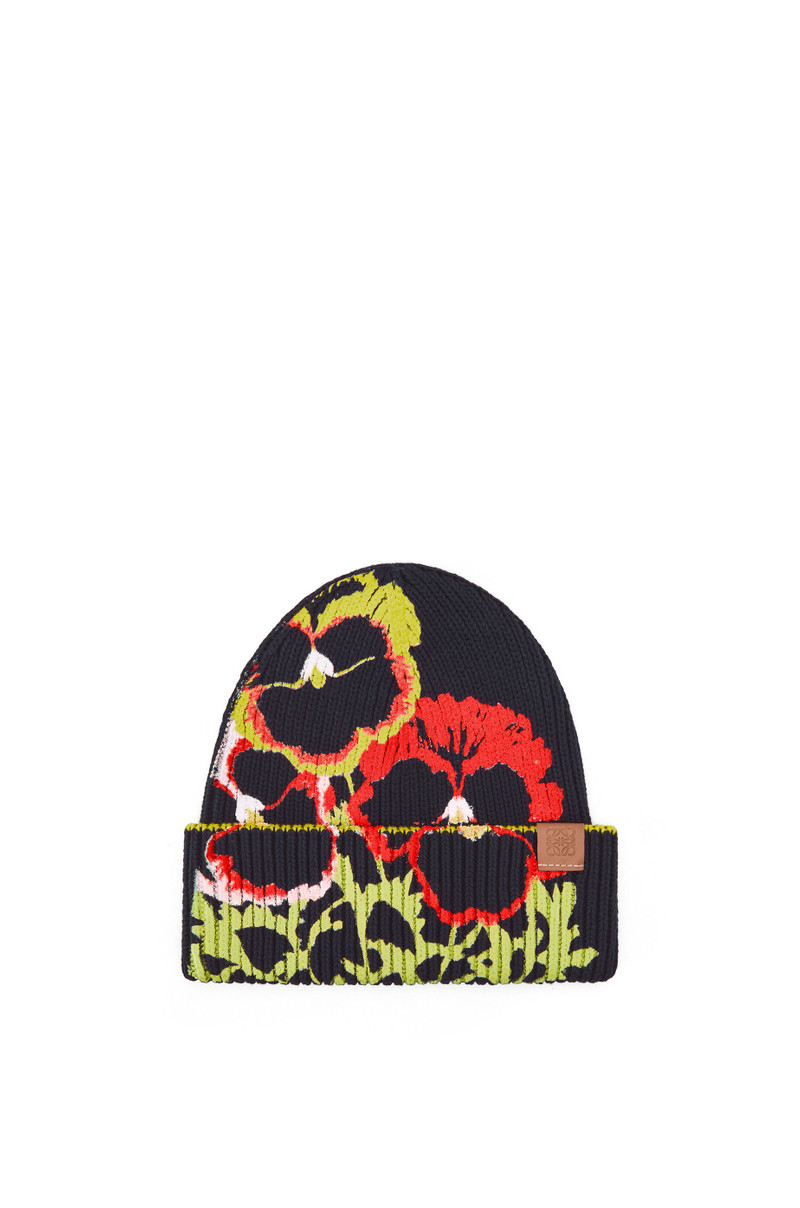 Pansies beanie in cotton and calfskin 3