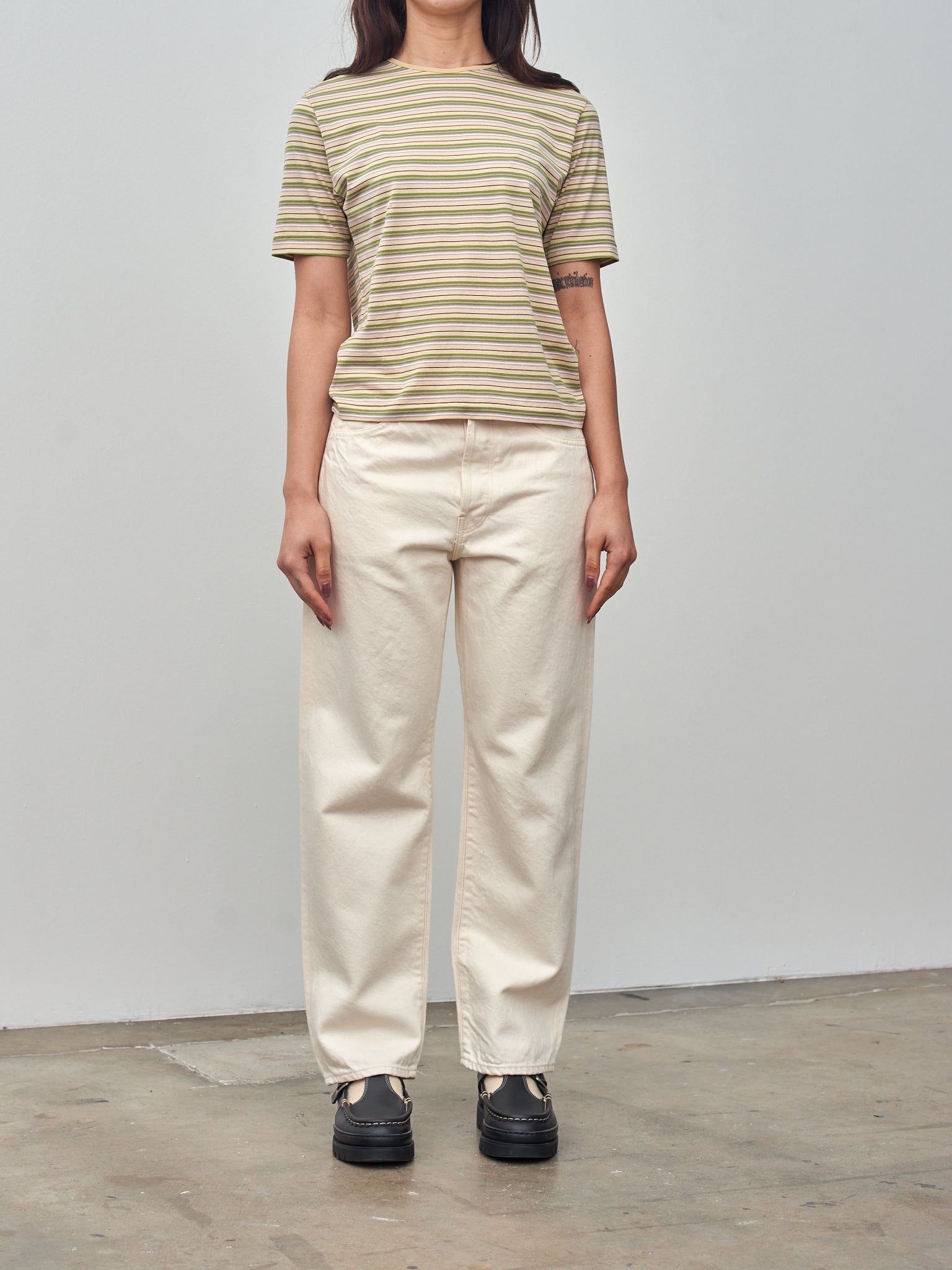 Hard Twist Cotton Border Tee - Beige Border - 4