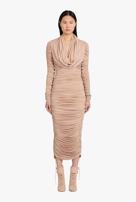 Mid-length beige jersey hooded dress - 4