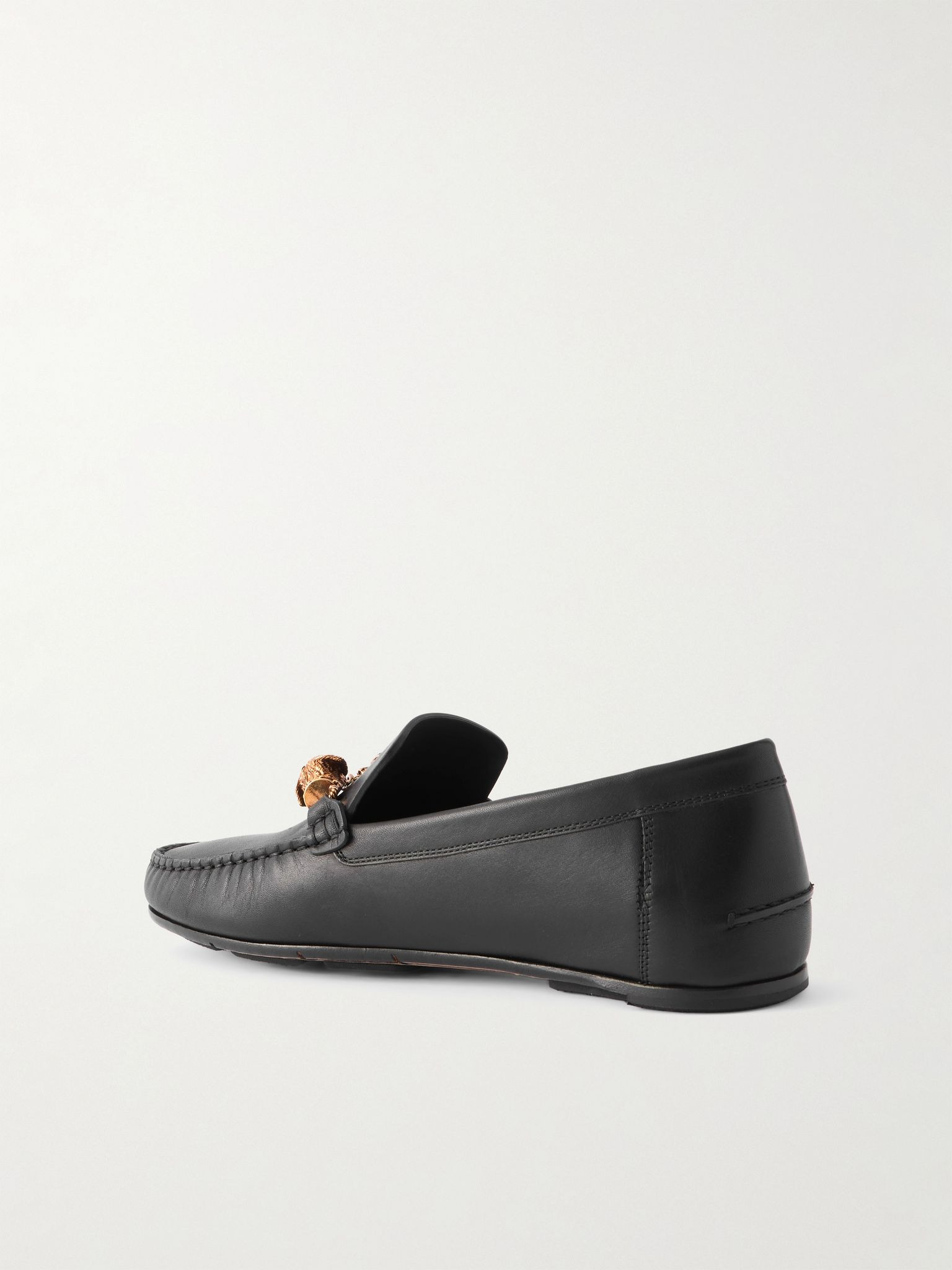 Apollonio Embellished Leather Driving Shoes Black - 4