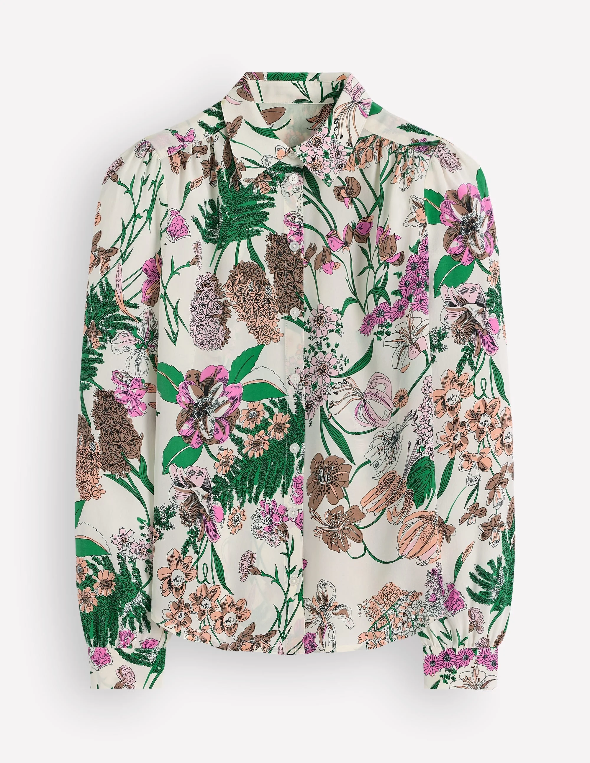 Sara Silk Shirt-Ivory, Whimsical Flora - 1