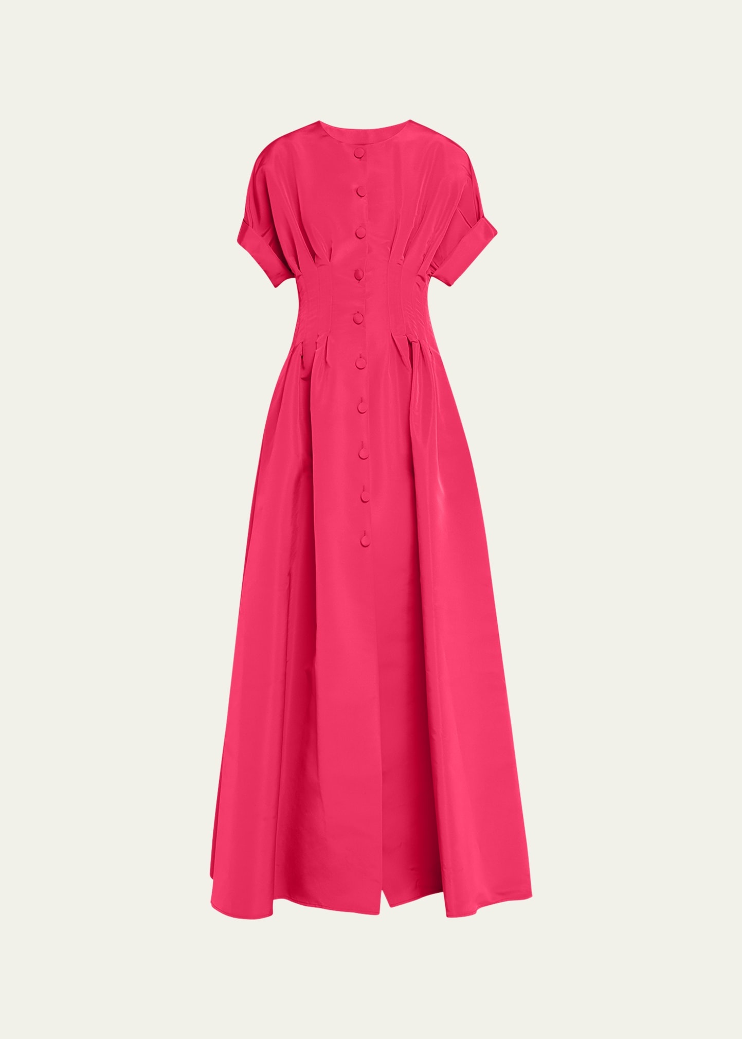 Corset-Waist Short-Sleeve Button-Front Gown - 1