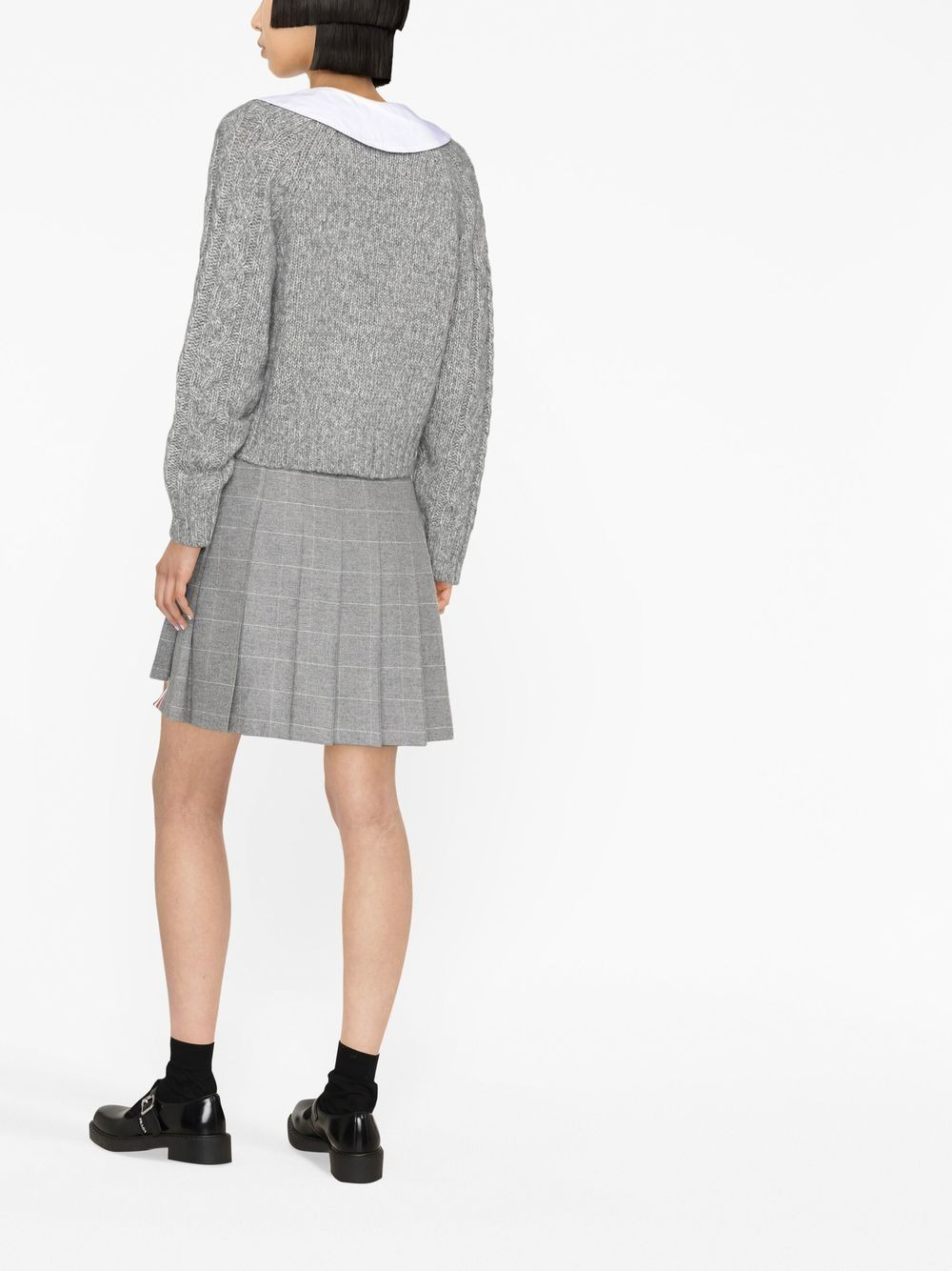 contrasting-collar cable-knit cardigan - 3