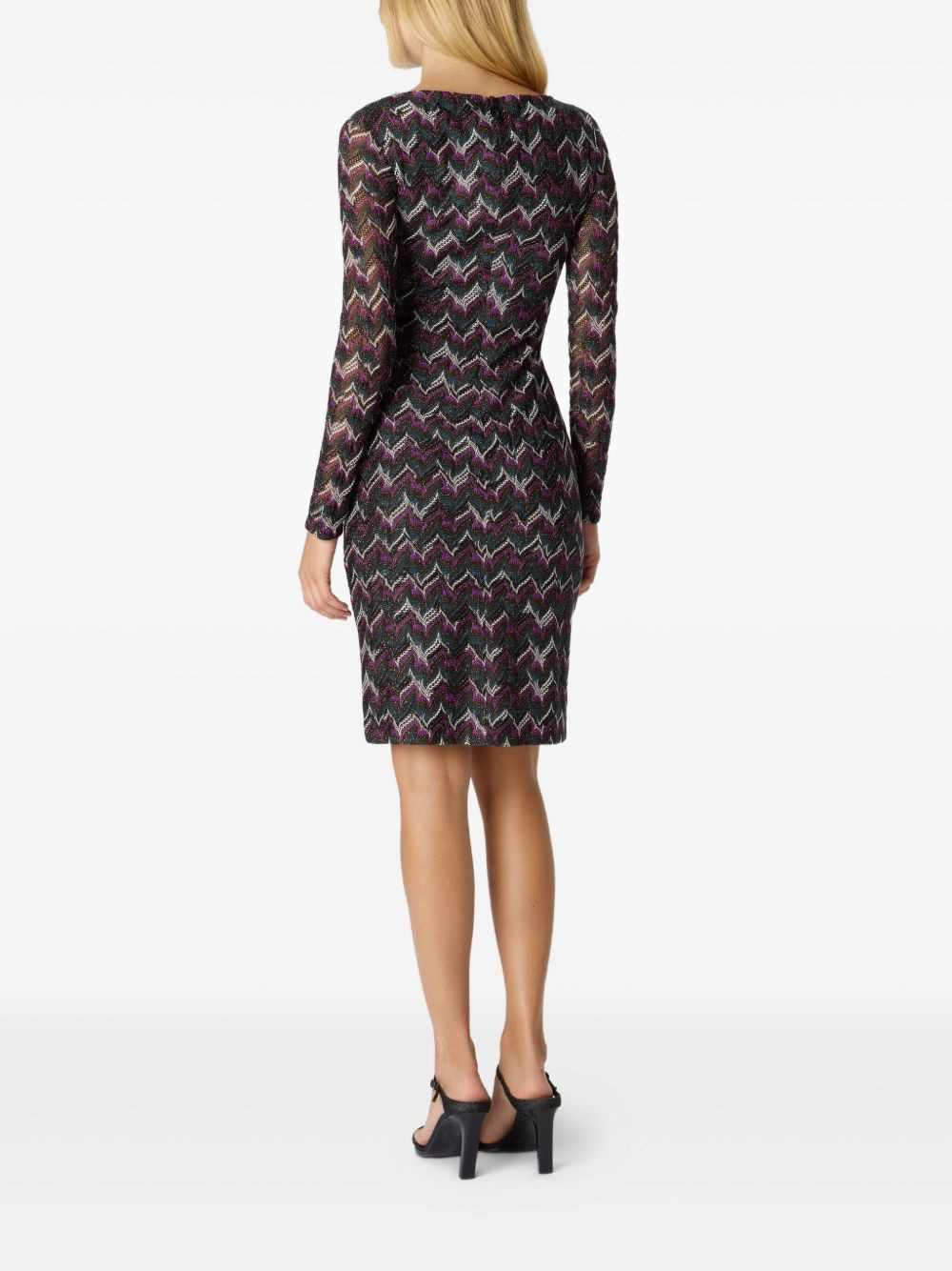 zigzag-pattern long-sleeve mini dress - 3