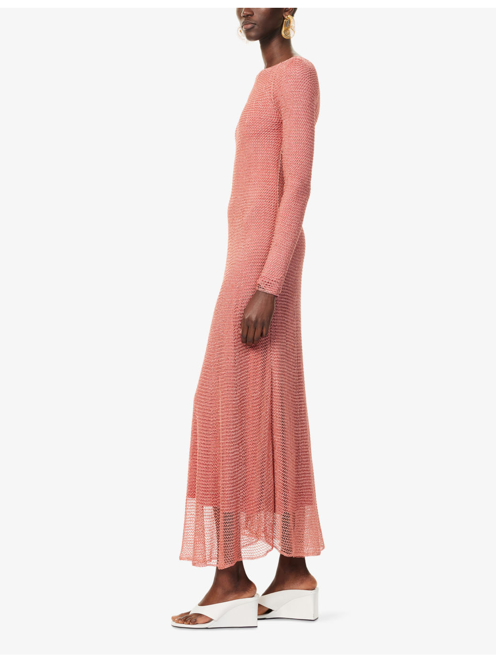 Chain Long-Sleeves Woven Maxi Dress - 3