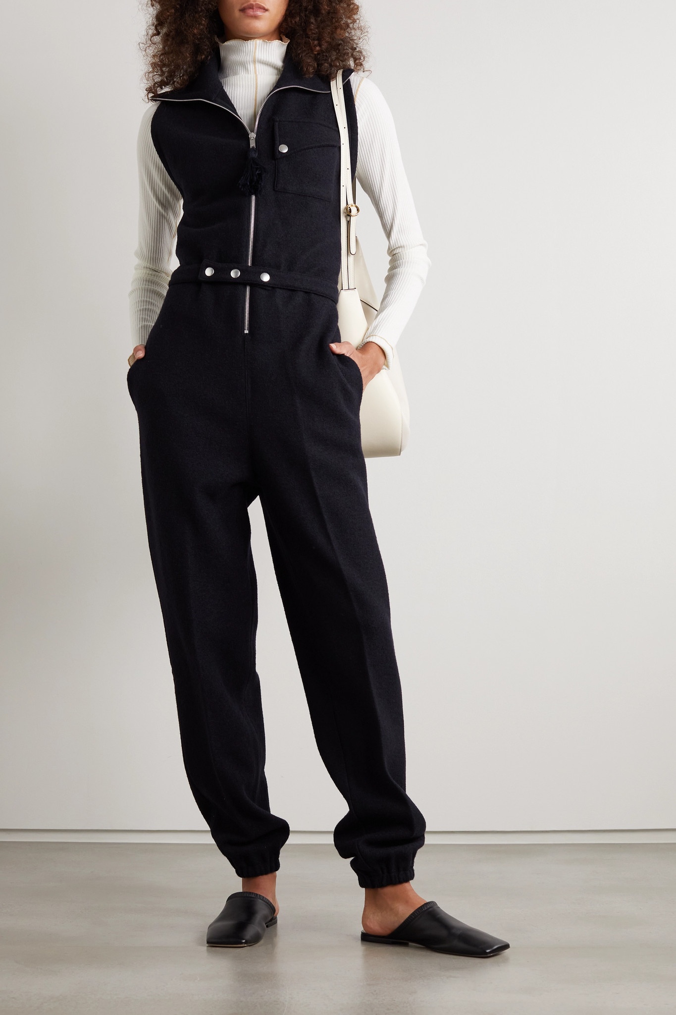 Belted wool-blend felt jumpsuit - 2