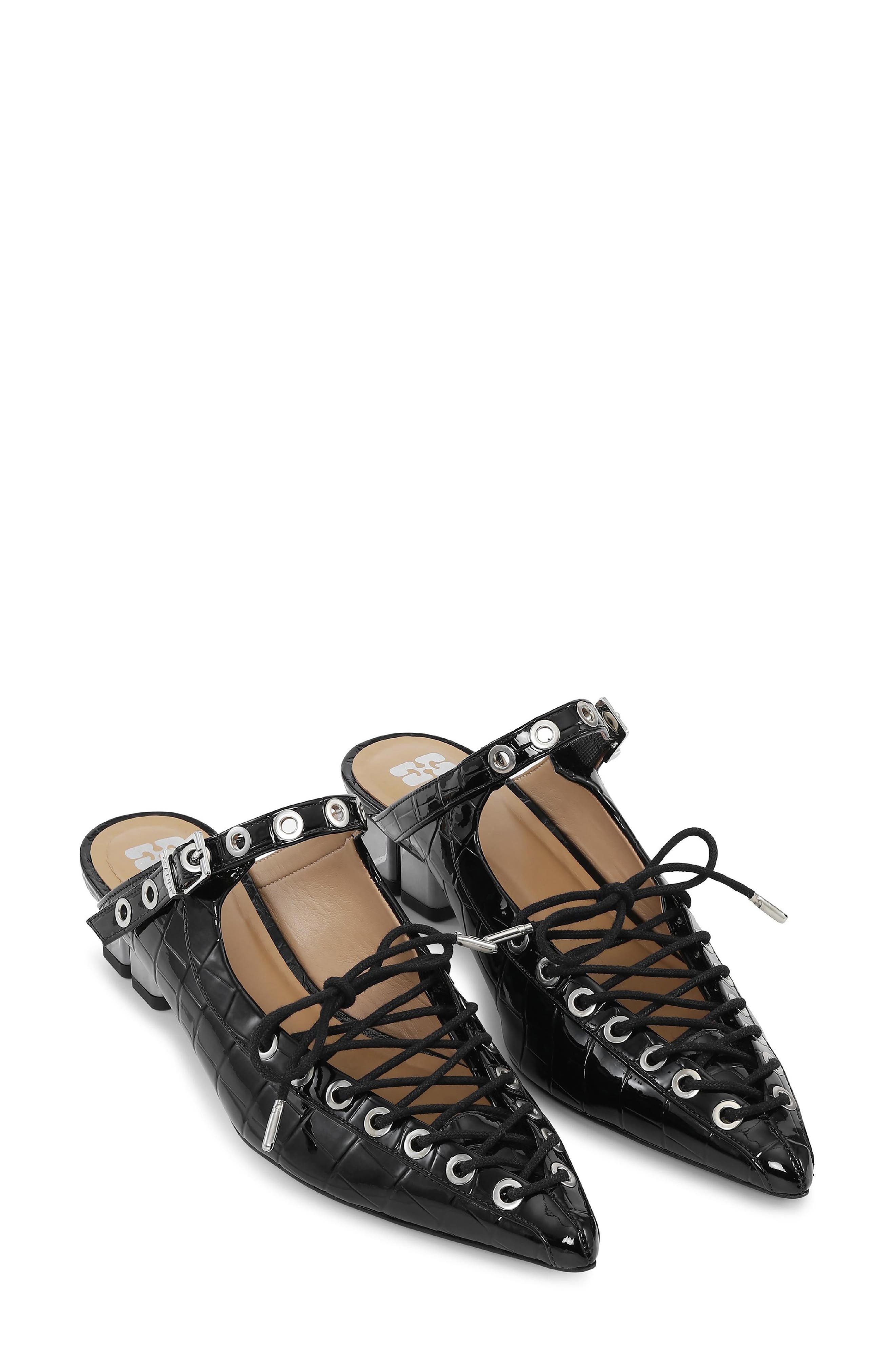 Ganni Eyelets Lace-Up Mule in Black at Nordstrom - 1