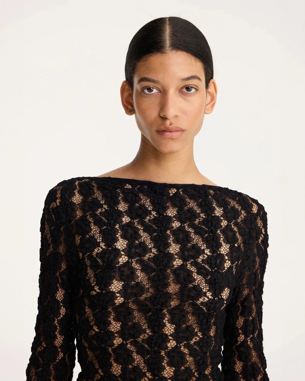 LACE BOAT NECK TOP BLACK - 6