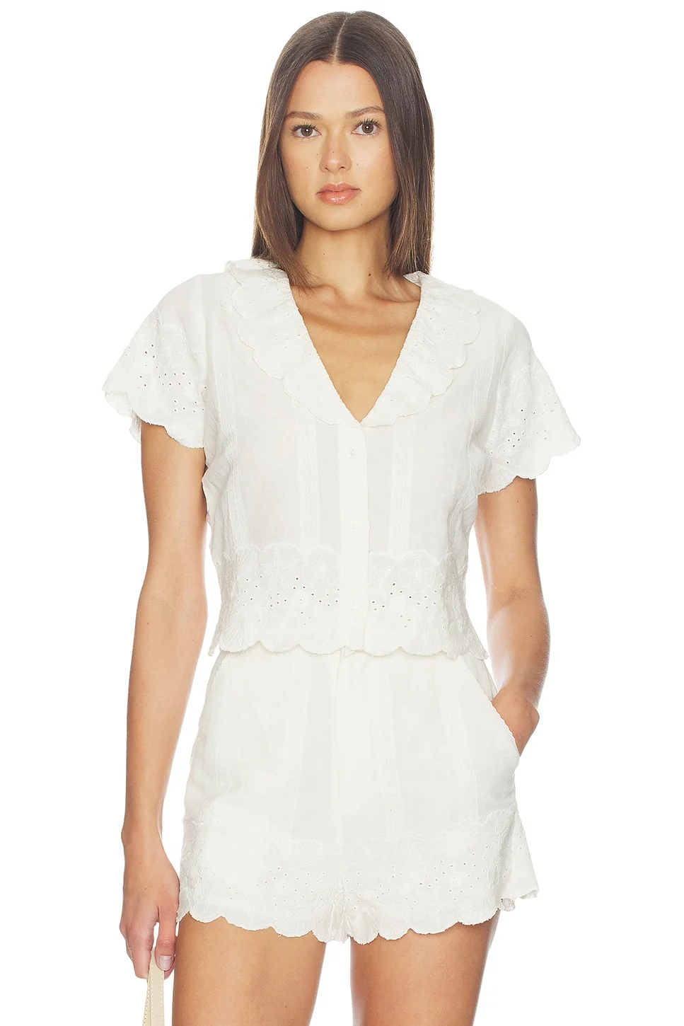 Lyla Top in White Eyelet Embroidery - 1