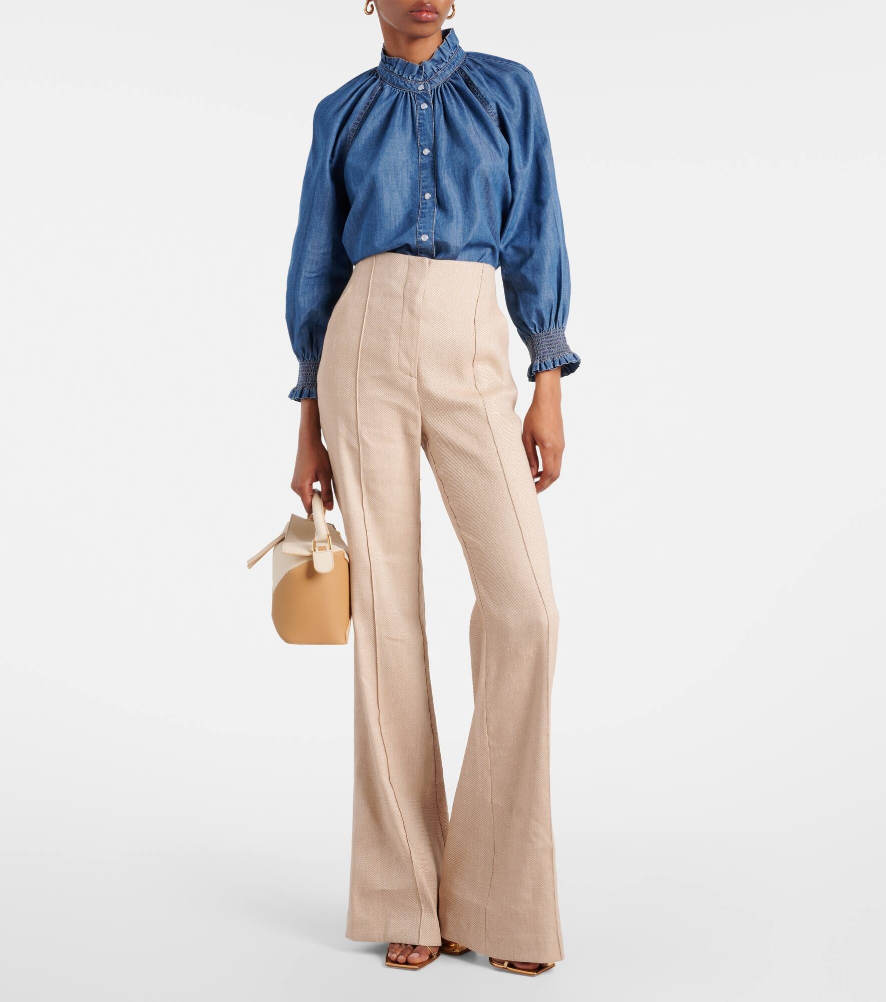 Komi linen-blend twill flared pants - 2