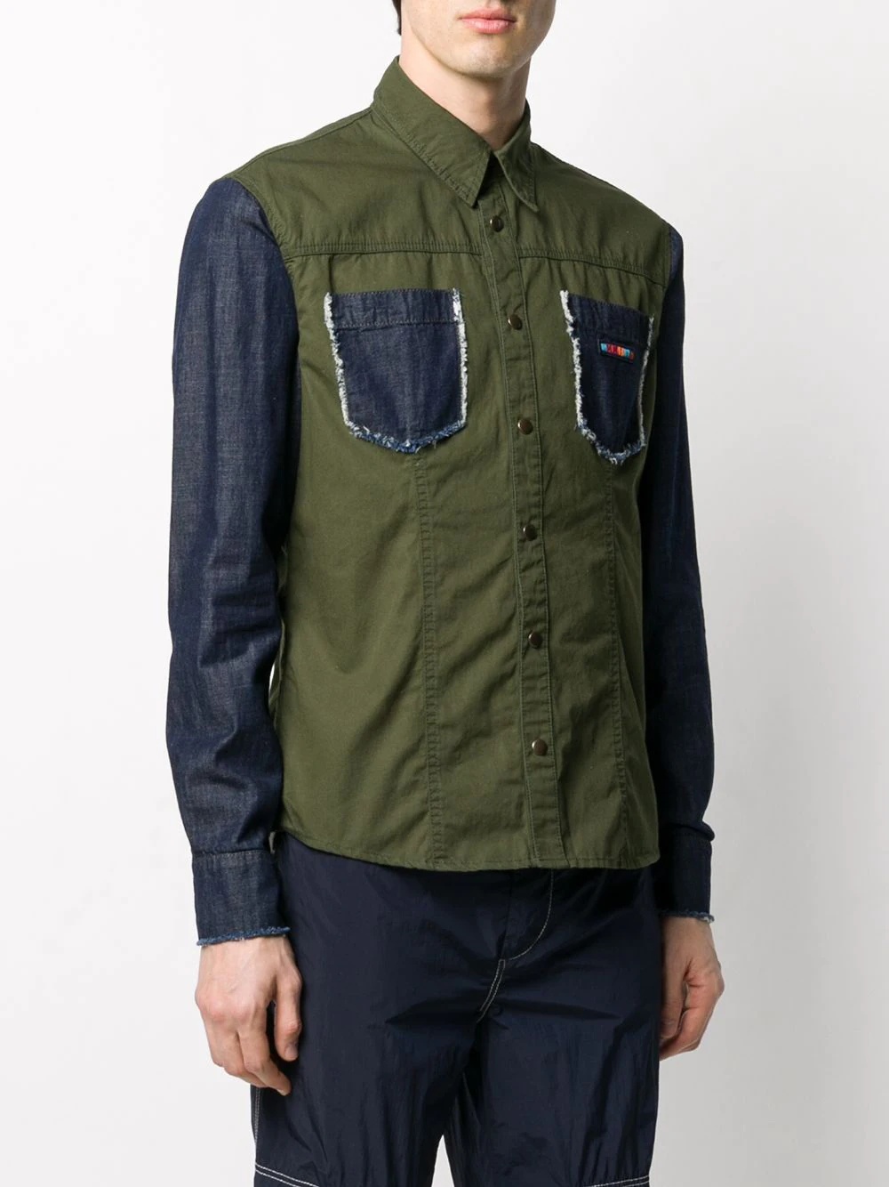 contrast panel double pocket shirt - 3