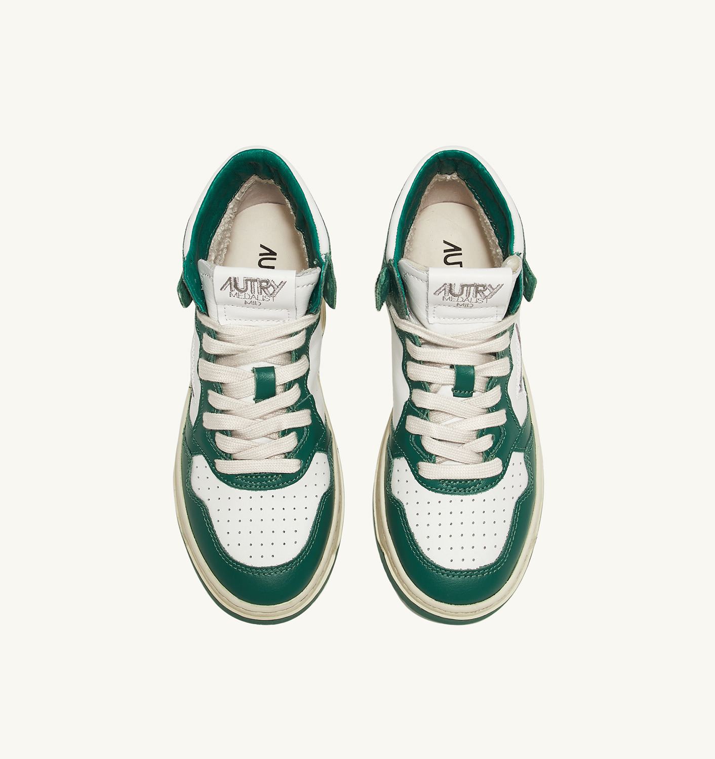 MEDALIST MID BICOLOR SNEAKERS IN WHITE AND GREEN LEATHER - 5